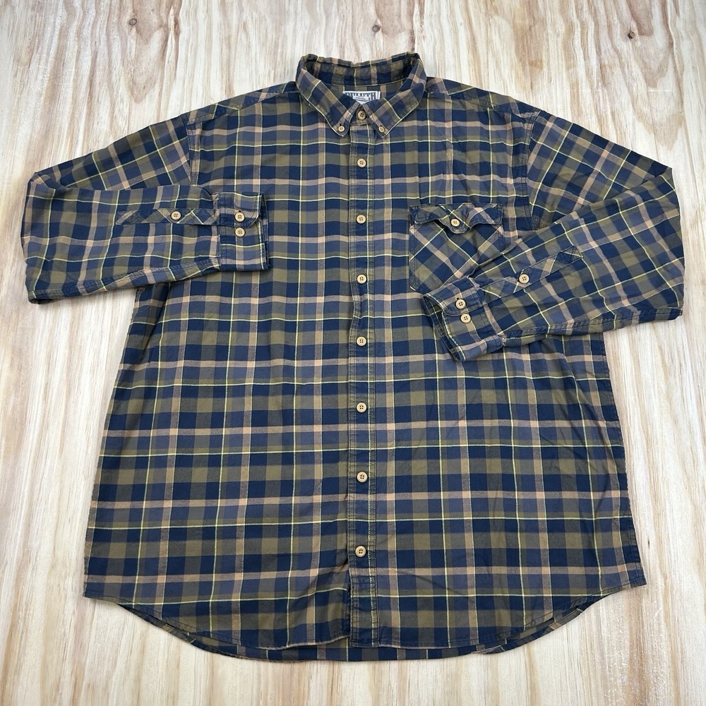 Duluth Trading Shirt Mens 2XLT Tall Plaid‎ Flannel Button Front Long Sleeve